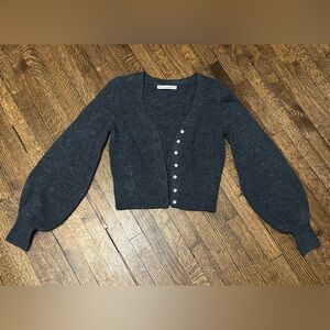 Abercrombie  & Fitch Knit Puff Sleeves Cropped  Button-Up  Women's Sweater